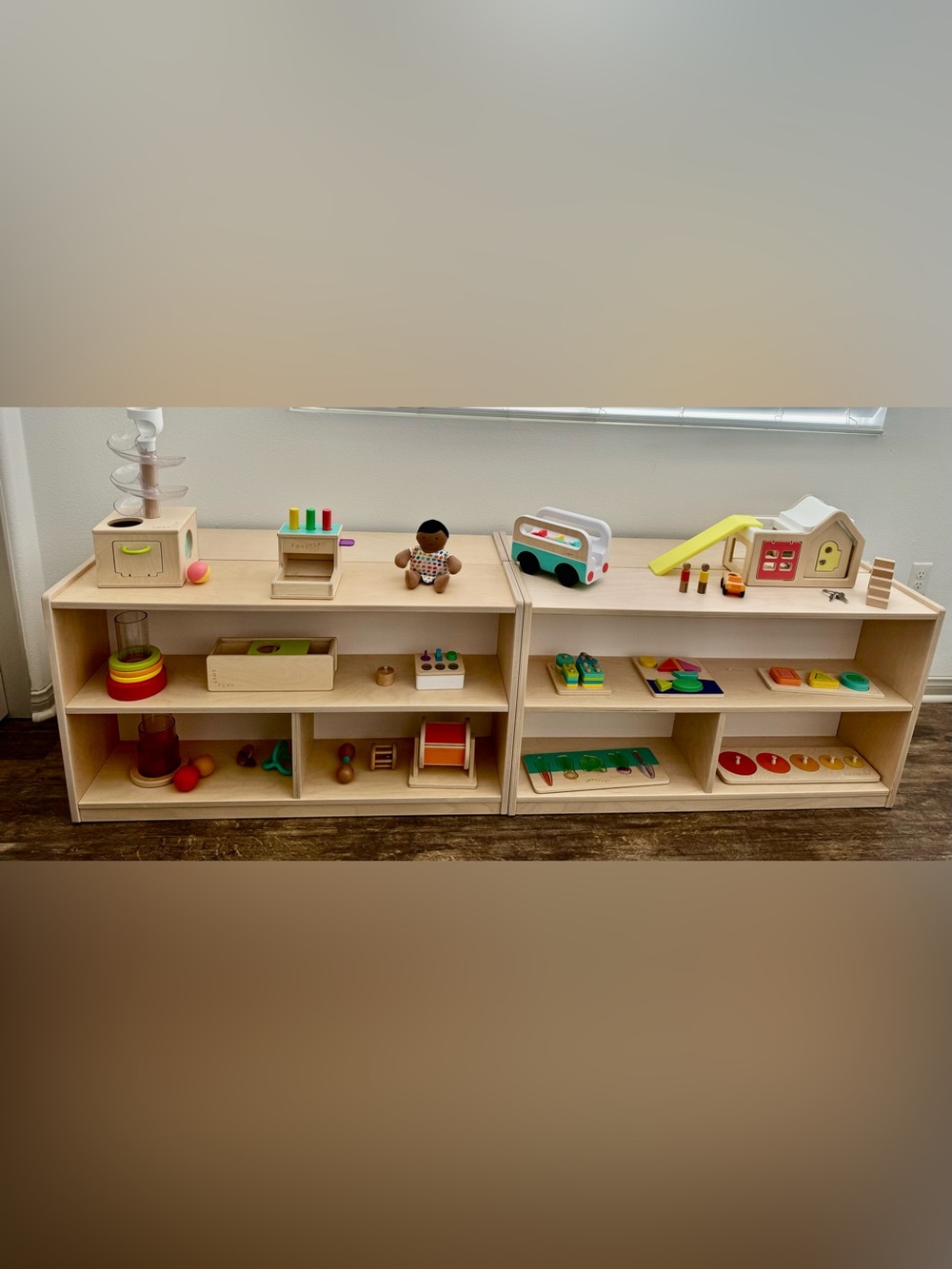 Wooden Learning Toy Set with Green Accents - Montessori Style